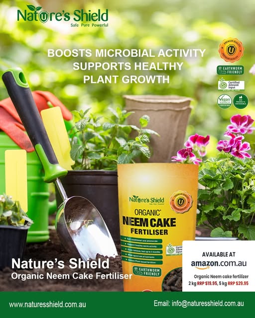 Organic neem cake fertiliser boosts microbial activity for garden and farm plants"