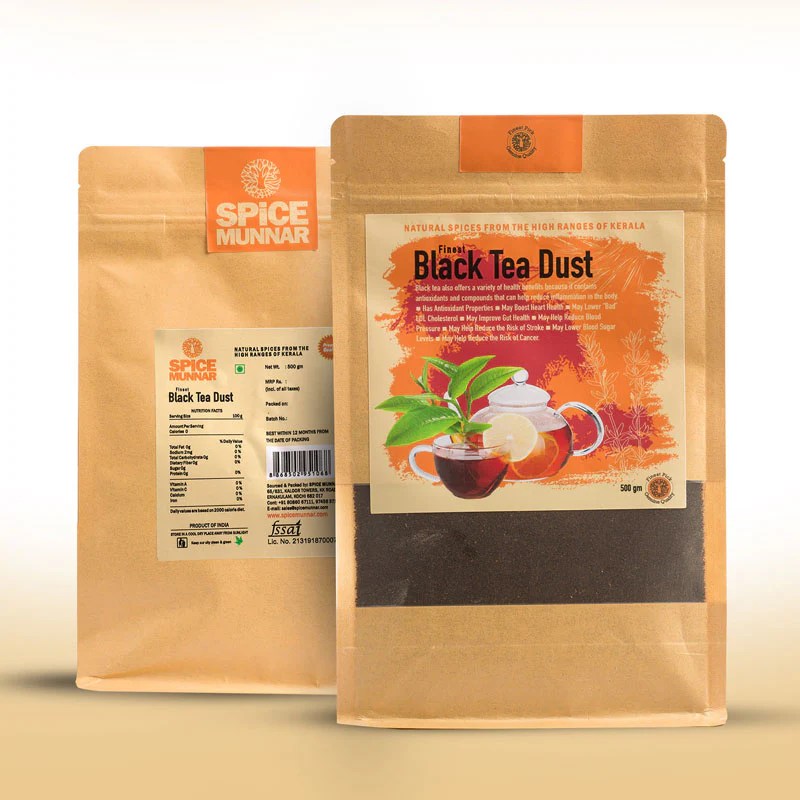 Fresh Kerala black tea dust with strong aroma and rich colour, sourced from Munnar tea gardens.