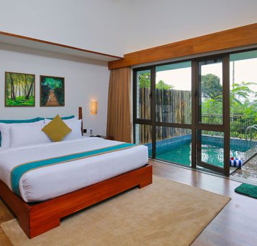 luxury pool villa at Morickap Resort Wayanad with scenic plantation and mountain views